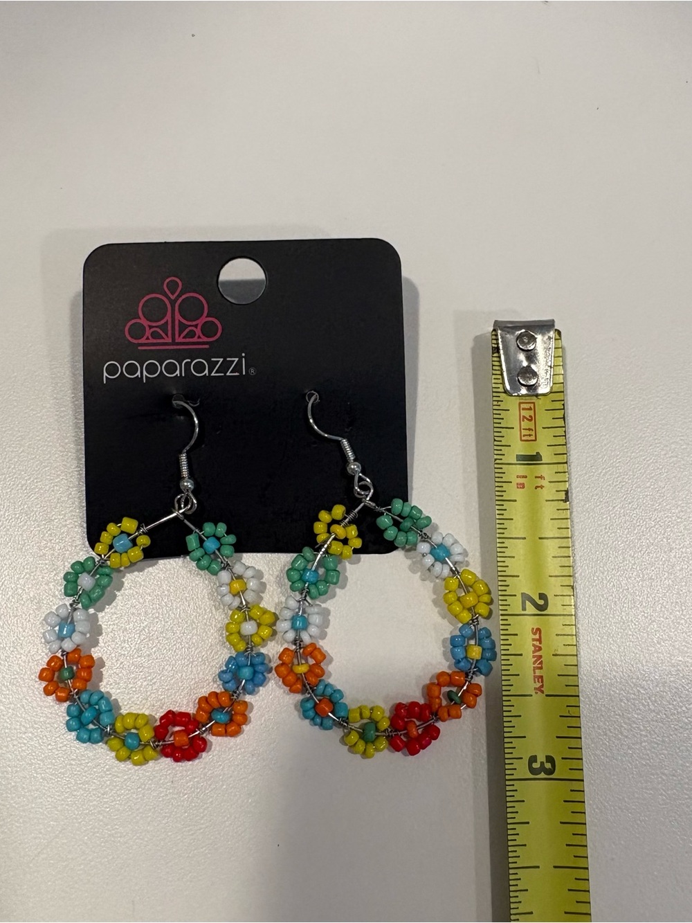 Paparazzi Festively Flower Child Boho Beaded Daisy Hoop Earrings Multicolor. - Picture 5 of 6